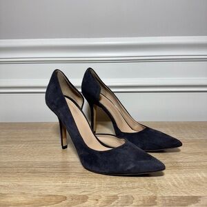 7.5 US -‎ CLUB MONACO NAVY Suede D'Orsay Pumps 4" HEELS SHOES - Made In Italy